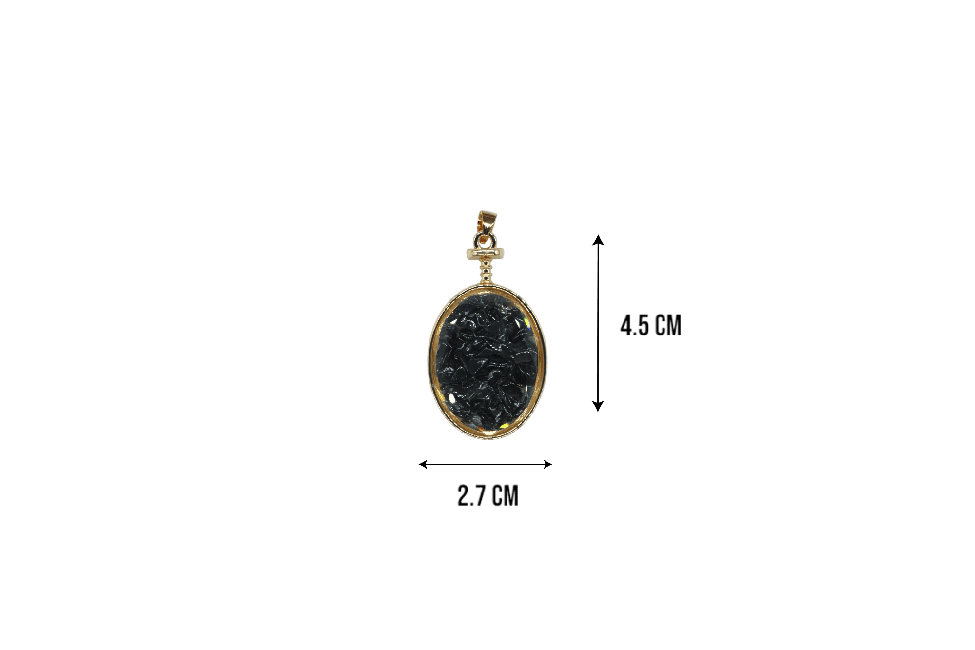 Dije de piedra obsidiana encapsulado en forma oval - Imagen 2