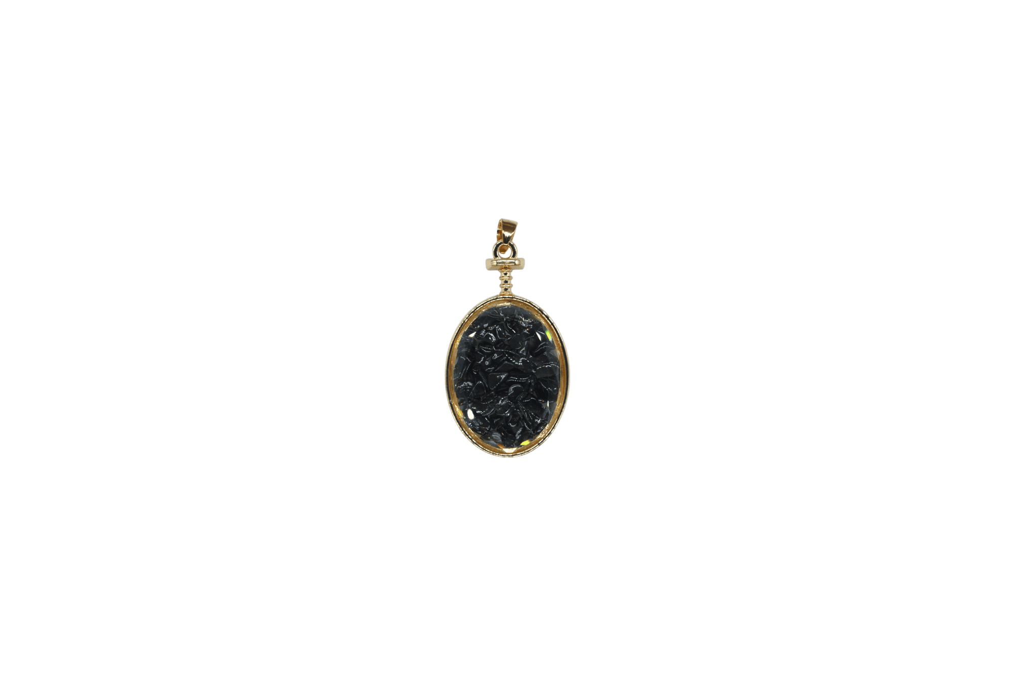 Dije de piedra obsidiana encapsulado en forma oval