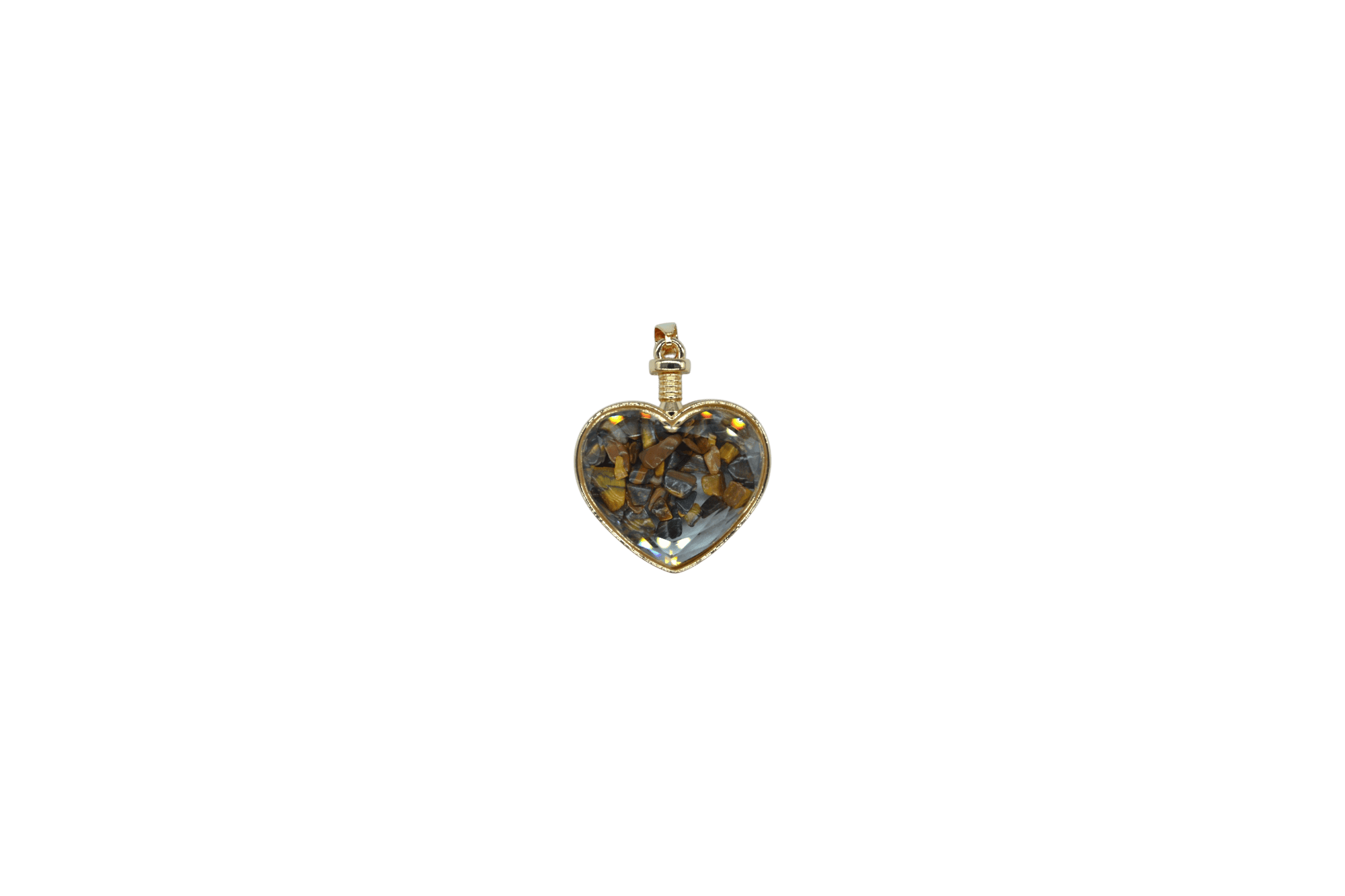 Dije de piedra ojo de tigre encapsulado en forma de corazón