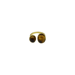 Anillo ajustable de piedra ojo de tigre diseño de 2 cuentas ovales