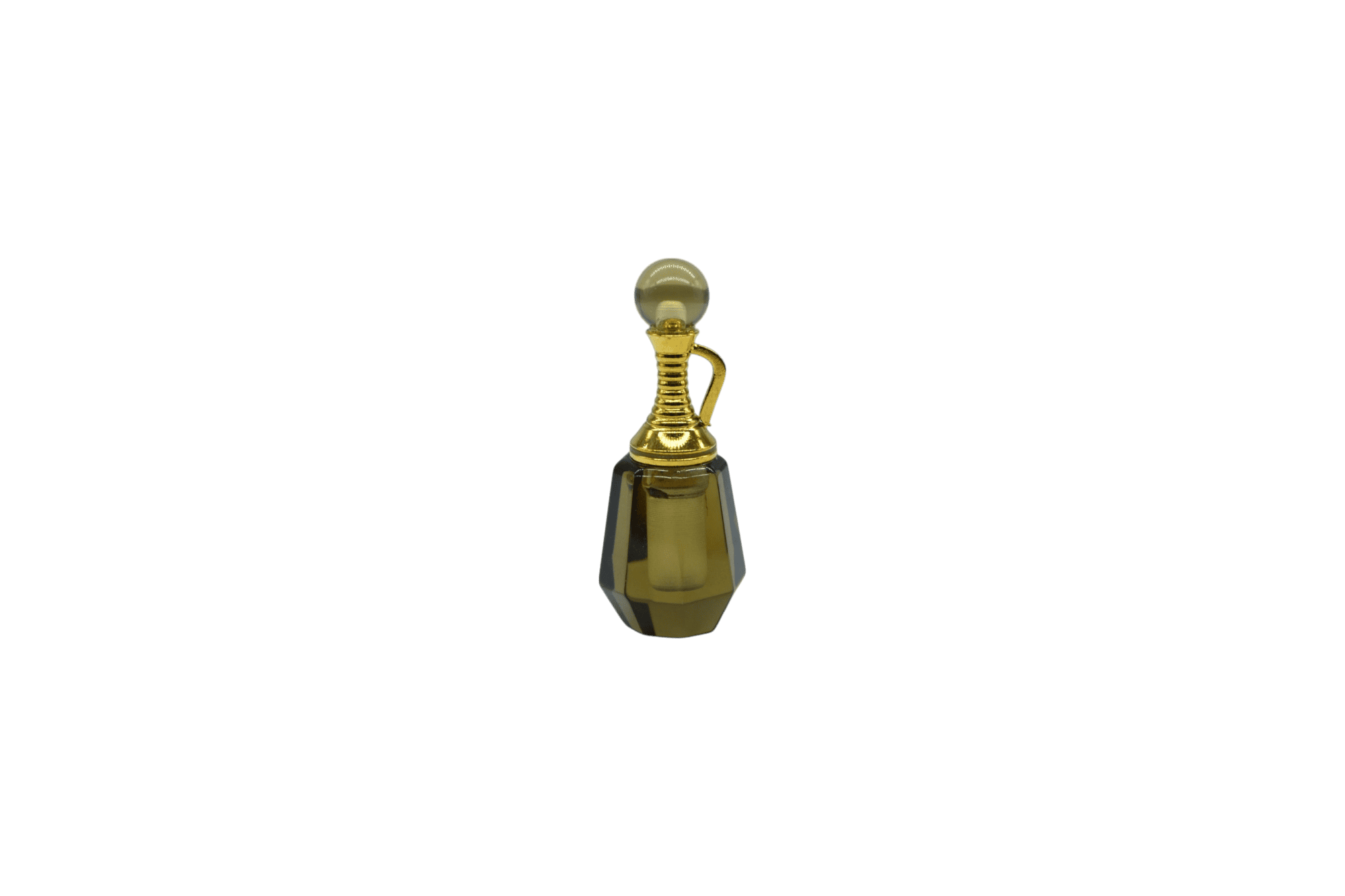 Perfumero de cuarzo ahumado en forma de jarrón con facetas