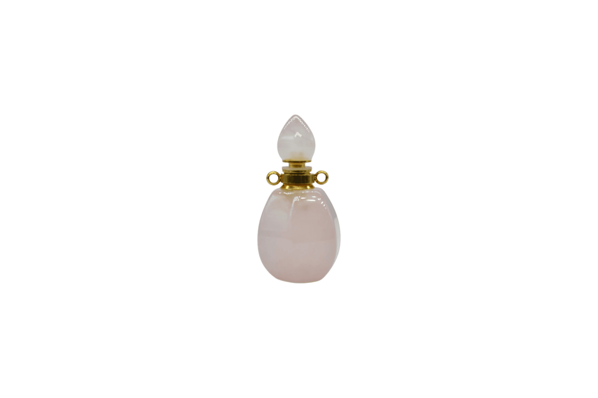 Perfumero de cuarzo rosa en forma de gota con facetas