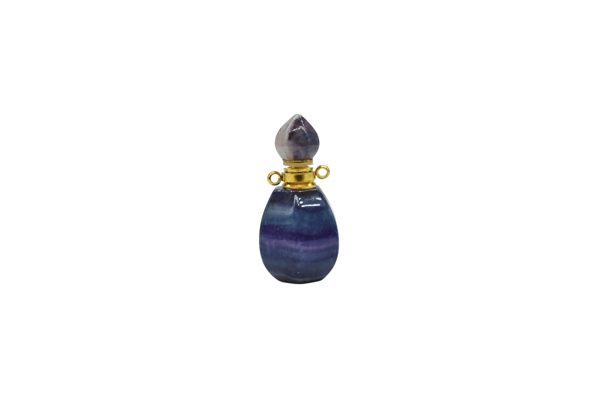 Perfumero de piedra fluorita en forma de gota con facetas