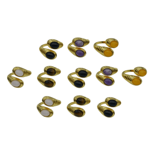 ANILLOS DE LATÓN AJUSTABLES DISEÑO ESPIRAL CON 2 CUENTAS DE PIEDRA