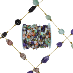 CADENA DE METAL CON CUENTAS AMORFAS DE PIEDRAS NATURALES