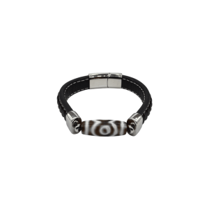 Pulsera de piel con cuenta de piedra ágata tibetana | Modelo 1