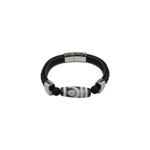 Pulsera de piel con cuenta de piedra ágata tibetana | Modelo 4