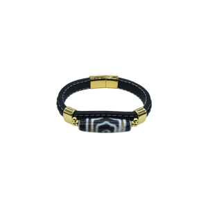 Pulsera de piel con cuenta de piedra ágata tibetana | Modelo 5