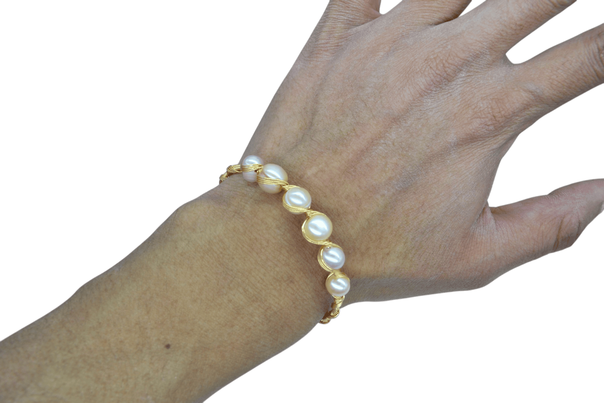Brazalete con 6 perlas de cultivo engarzadas con alambre - Imagen 2