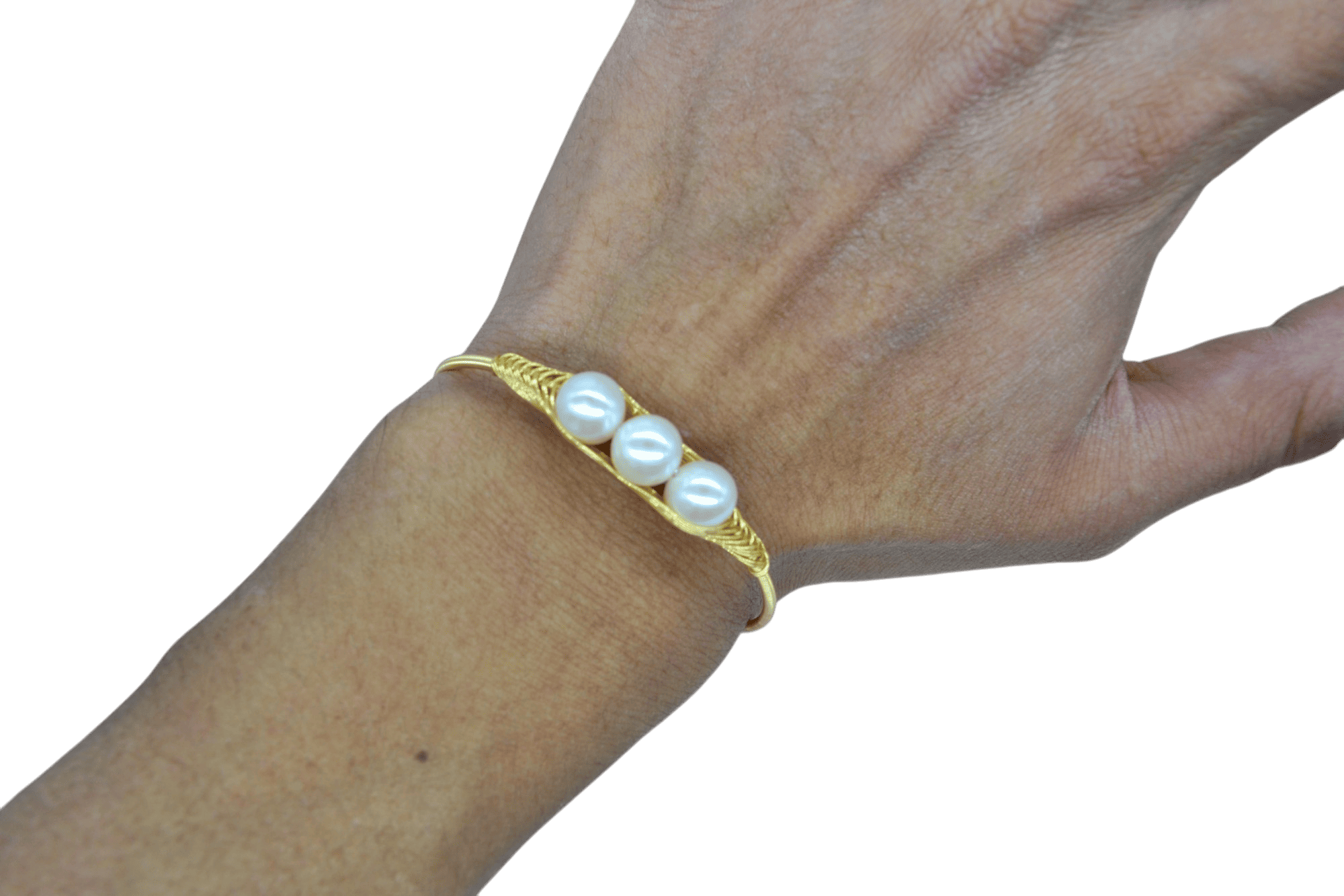 Brazalete con 3 perlas de cultivo engarzadas con alambre - Imagen 2