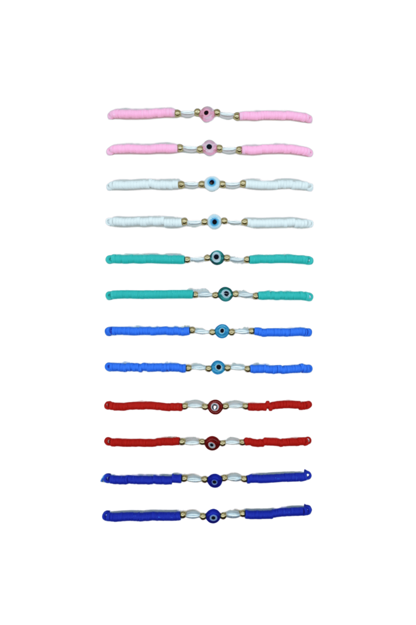 Pulseras ajustables de hilo chino con fimo y ojo turco