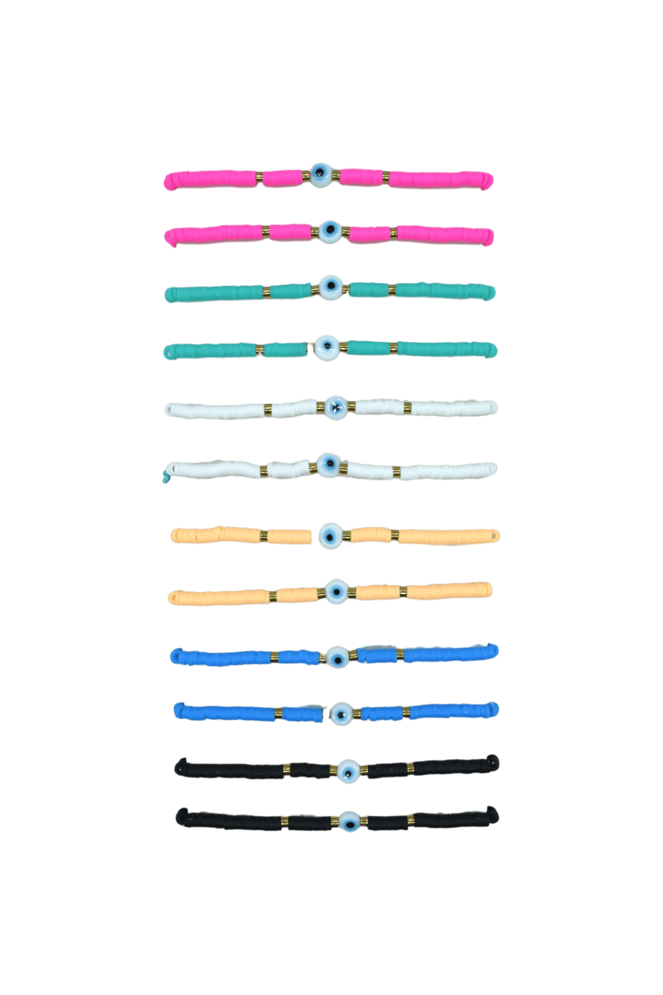 Pulseras ajustables de hilo chino con fimo y ojo turco