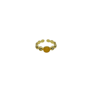 Anillo ajustable de piedra ágata amarilla diseño de cuenta de piedra y base en forma de círculos