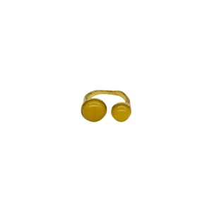 Anillo ajustable de piedra ágata amarilla diseño de 2 cuentas circulares de piedra asimétricas