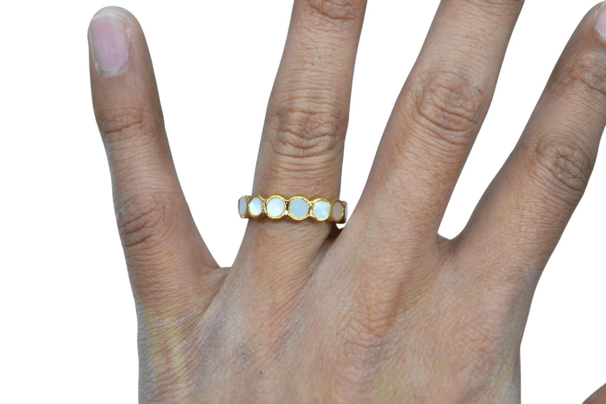 Anillo de latón ajustable diseño de círculos de perla madre - Imagen 2
