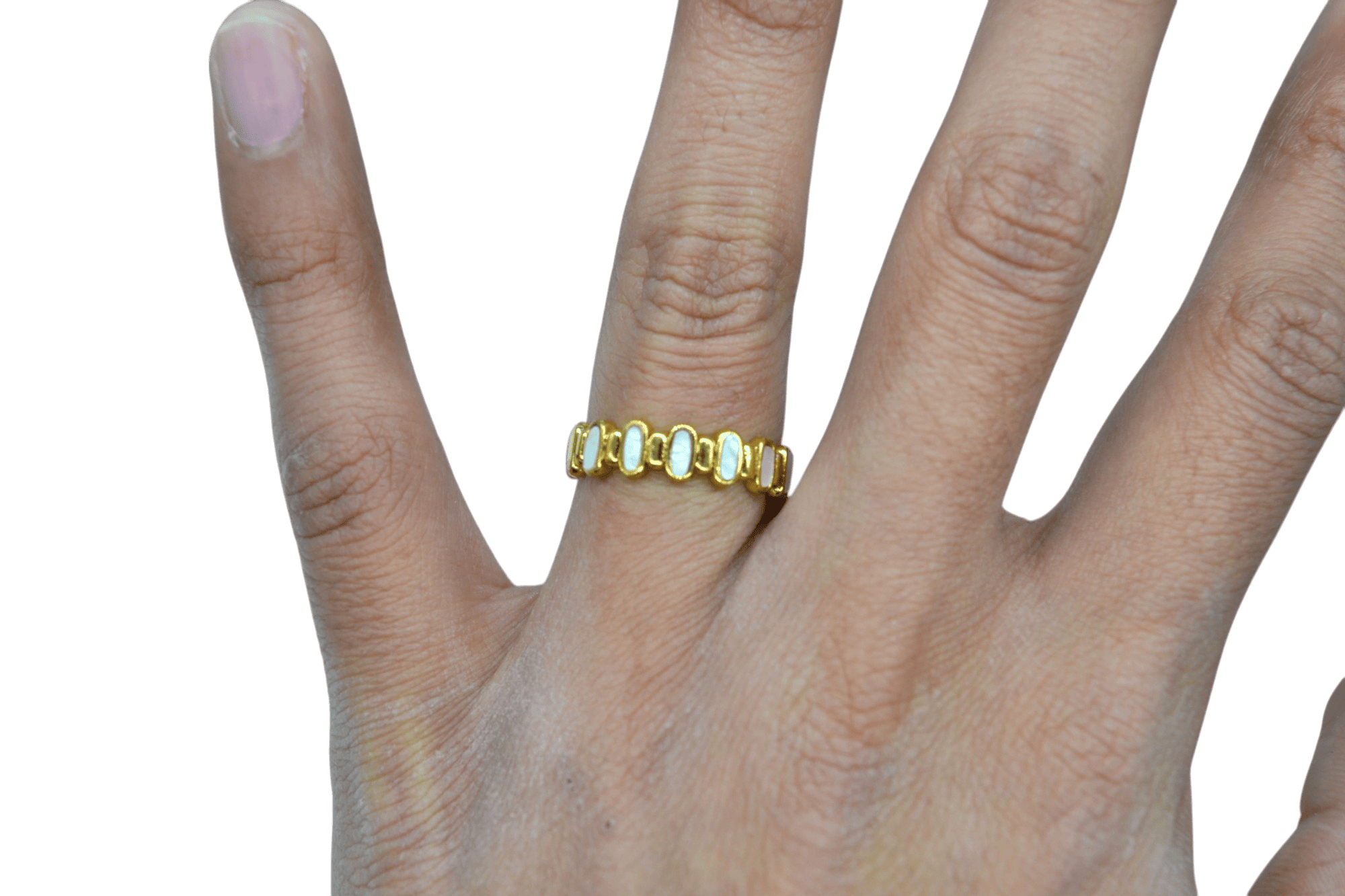 Anillo de latón ajustable diseño de óvalos de perla madre - Imagen 2