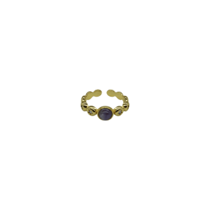 Anillo ajustable de cuarzo amatista diseño de cuenta de piedra y base en forma de círculos