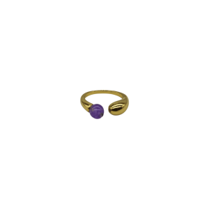 Anillo ajustable de cuarzo amatista diseño de cuenta de piedra simétrico