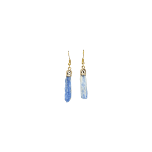 Aretes de piedra cianita azul con capuchón dorado