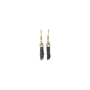 Aretes de piedra cianita negra con capuchón dorado