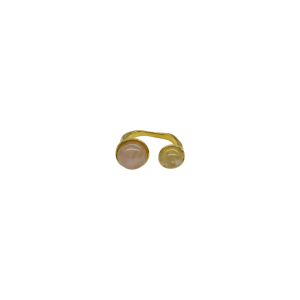 Anillo ajustable de cuarzo rosa diseño de 2 cuentas circulares de piedra asimétricas