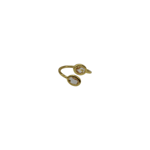Anillo ajustable de piedra ojo de tigre diseño de 2 cuentas ovales simétricas mini