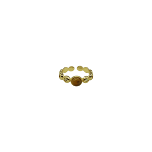 Anillo ajustable de piedra ojo de tigre diseño de cuenta de piedra y base en forma de círculos