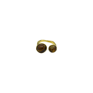 Anillo ajustable de piedra ojo de tigre diseño de 2 cuentas circulares de piedra asimétricas