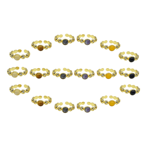 ANILLOS DE LATÓN AJUSTABLES DISEÑO DE CUENTA DE PIEDRA Y BASE EN FORMA DE CIRCULOS