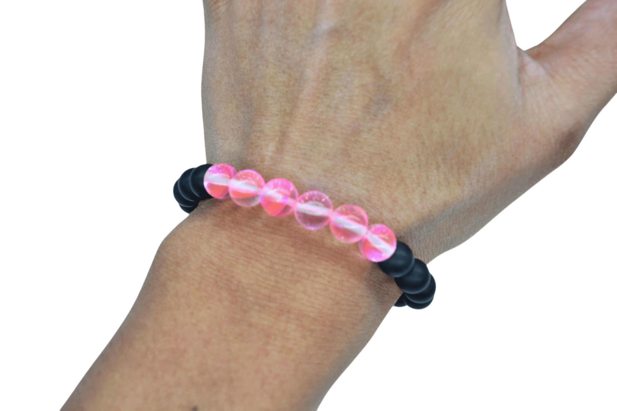Pulsera de ónix con cuarzo eléctrico rosa claro brilloso - Imagen 2