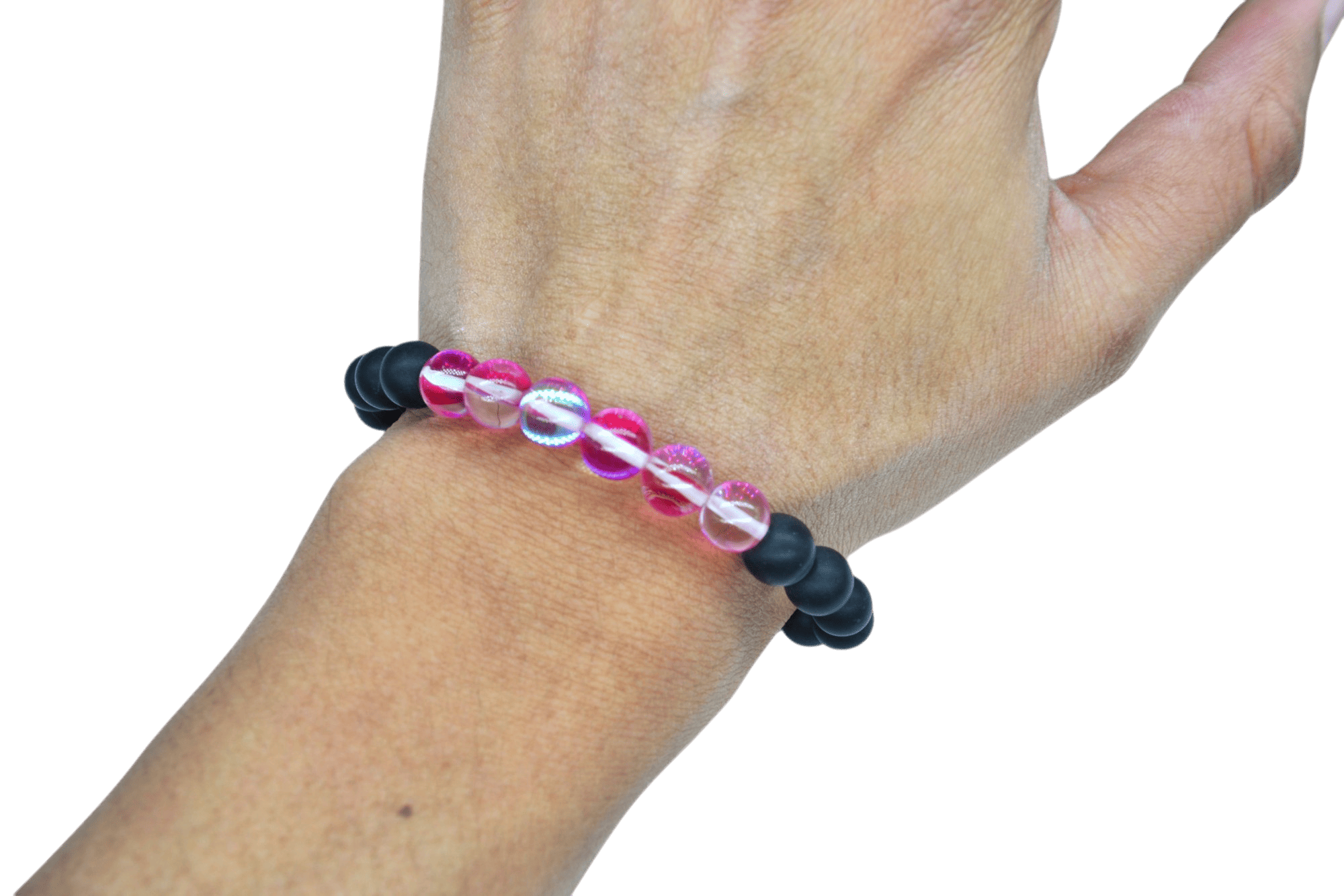 Pulsera de ónix con cuarzo eléctrico rosa fuerte brilloso - Imagen 2
