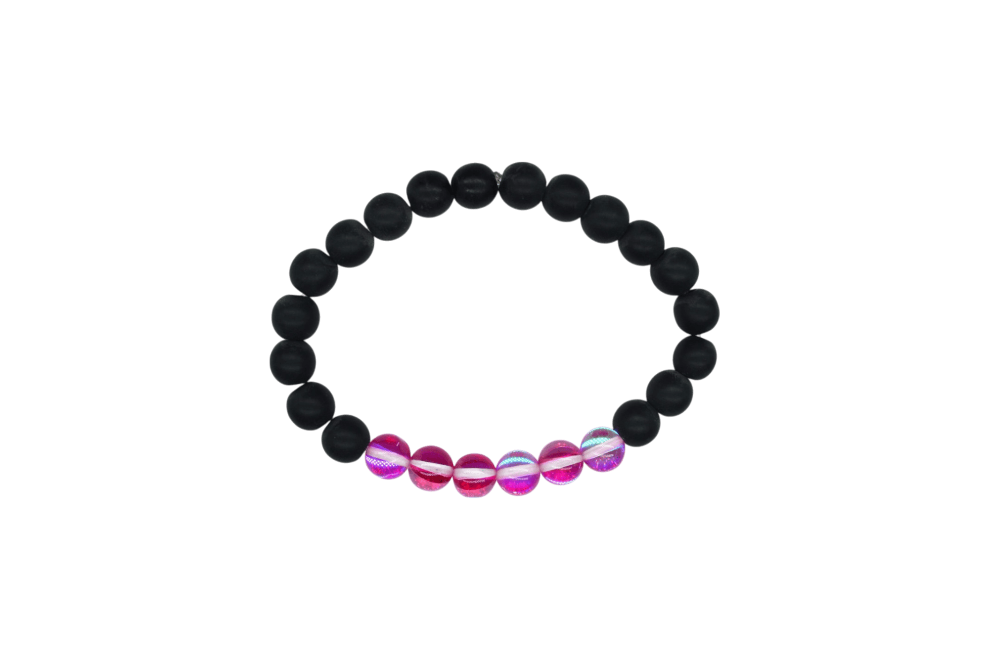 Pulsera de ónix con cuarzo eléctrico rosa fuerte brilloso