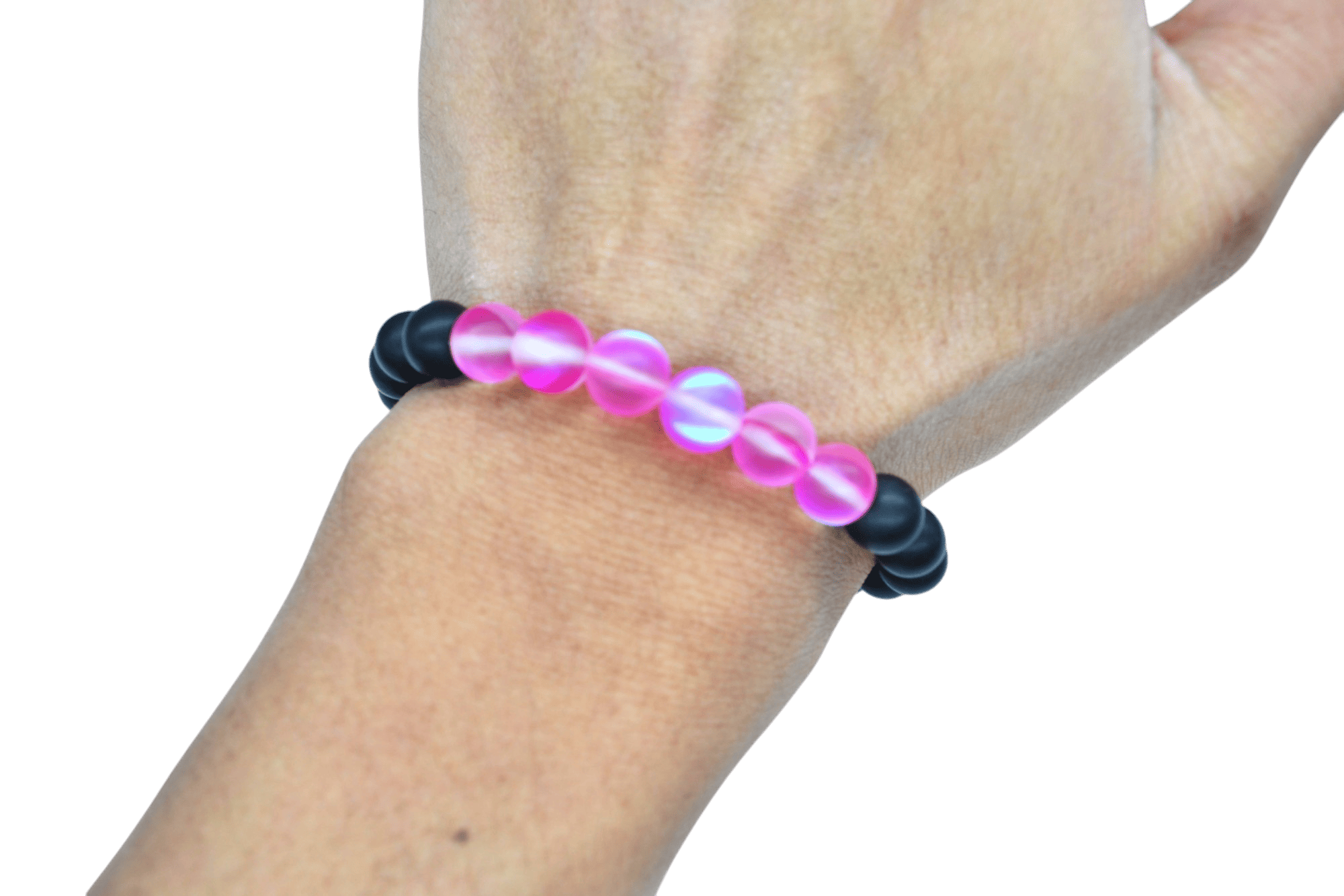 Pulsera de ónix con cuarzo eléctrico rosa fuerte mate - Imagen 2