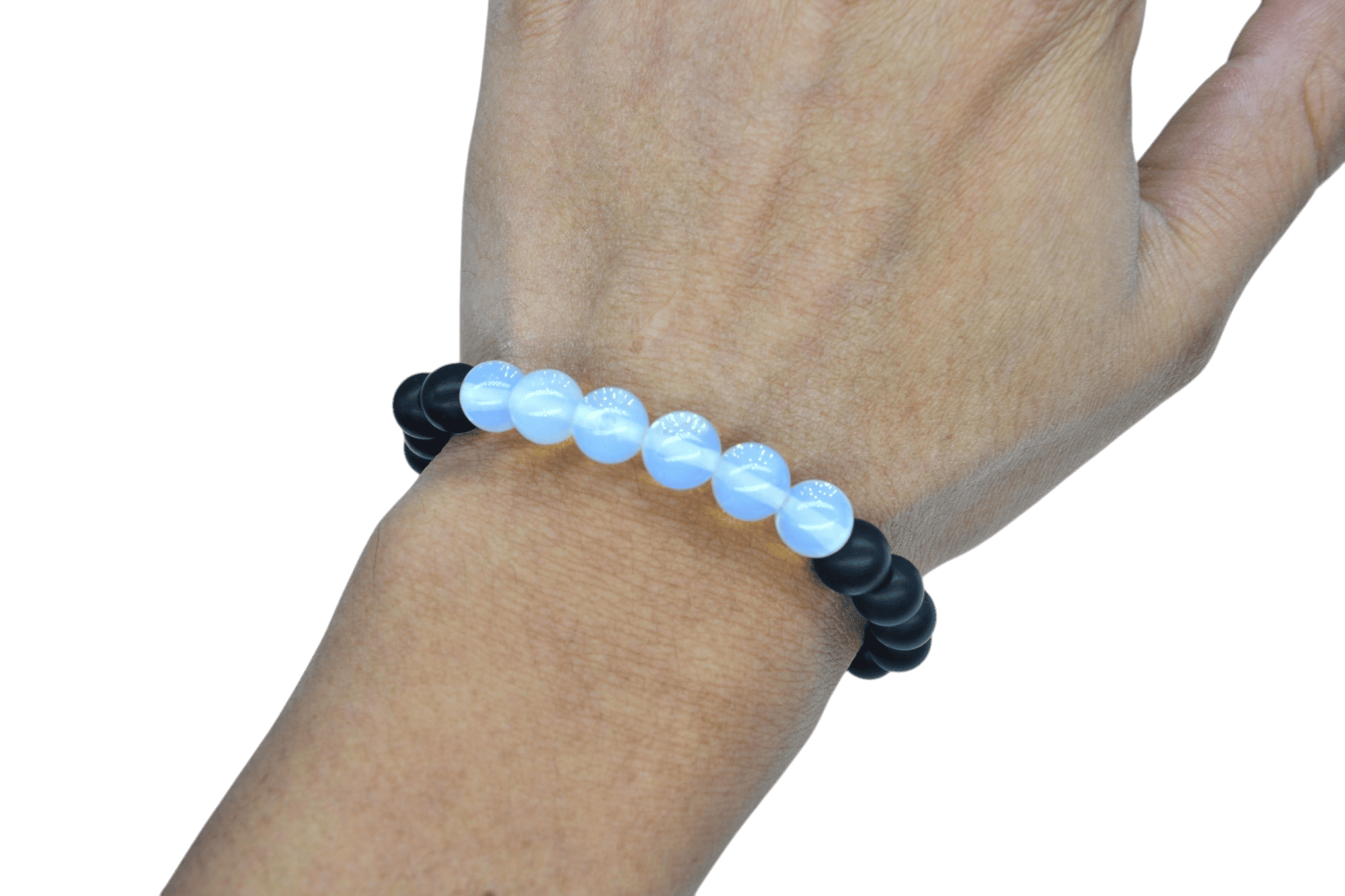 Pulsera de ónix con piedra luna (opalita) - Imagen 2