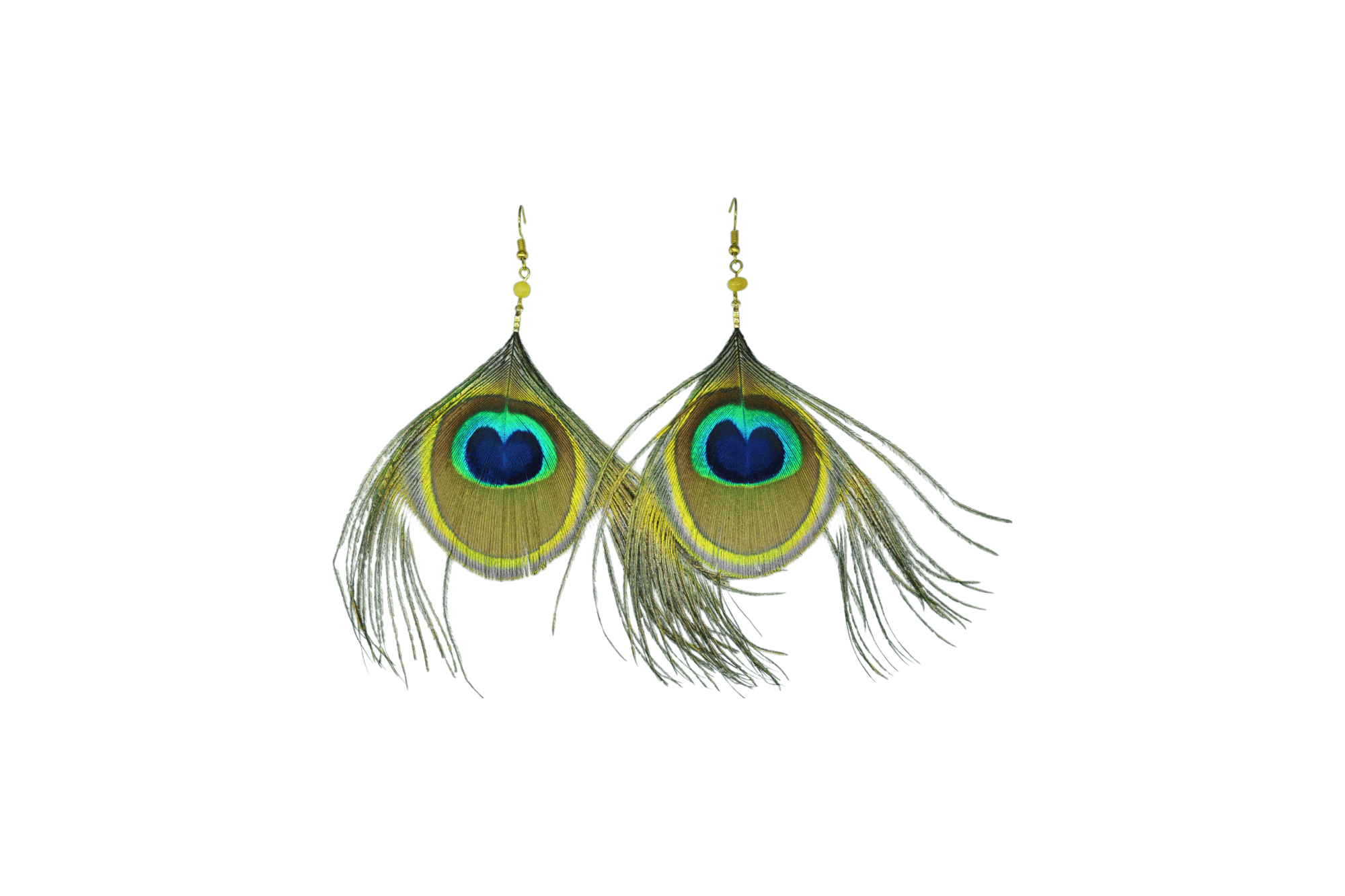Aretes de pluma de pavoreal con ámbar