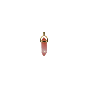 Dije de cuarzo cherry en forma de doble punta facetada con pasacadena en color dorado