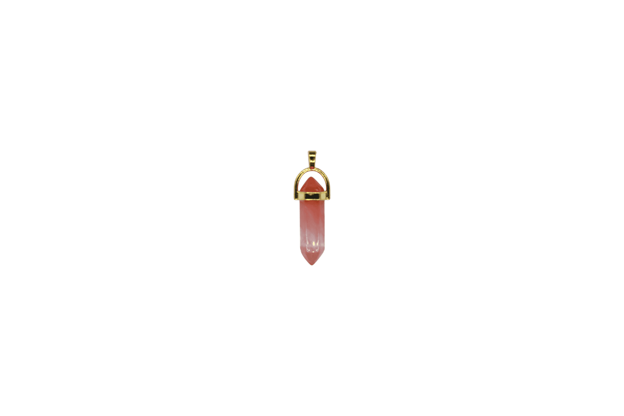 Dije de cuarzo cherry en forma de doble punta facetada con pasacadena en color dorado