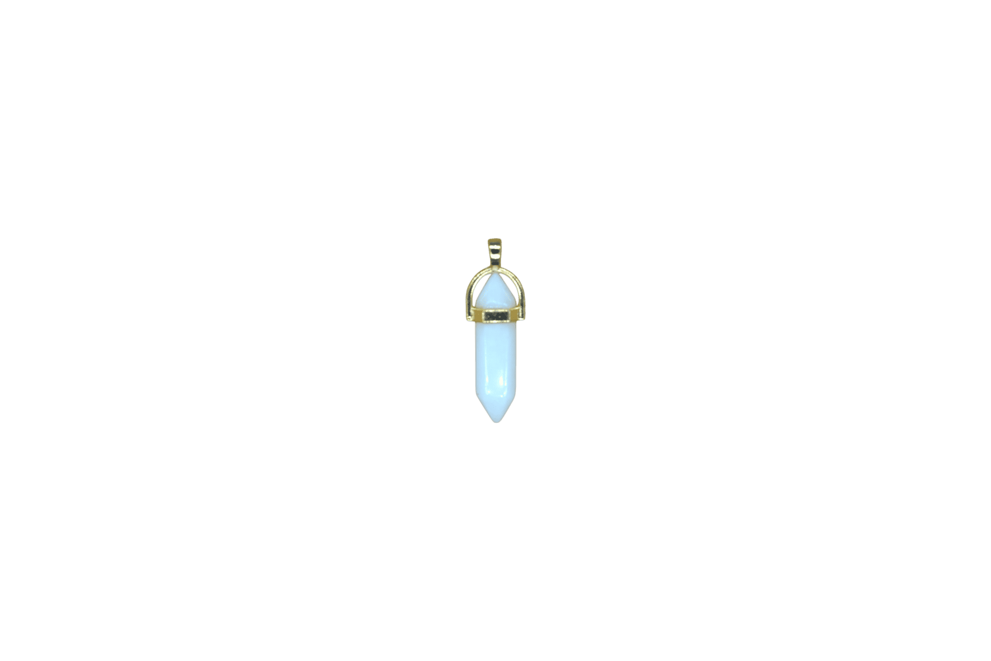 Dije de cuarzo blanco lechoso en forma de doble punta facetada con pasacadena en color dorado