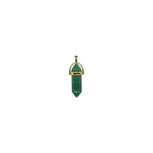Dije de cuarzo verde en forma de doble punta facetada con pasacadena en color dorado