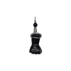 Dije de mano de obsidiana engarzado en alambre de acero inoxidable
