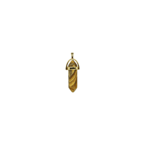 Dije de piedra jaspe madera en forma de doble punta facetada con pasacadena en color dorado