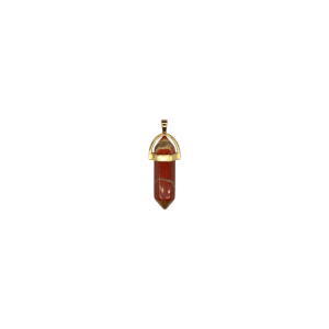 Dije de piedra jaspe rojo en forma de doble punta facetada con pasacadena en color dorado