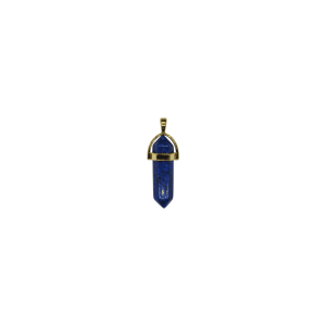 Dije de piedra lapislázuli en forma de doble punta facetada con pasacadena en color dorado