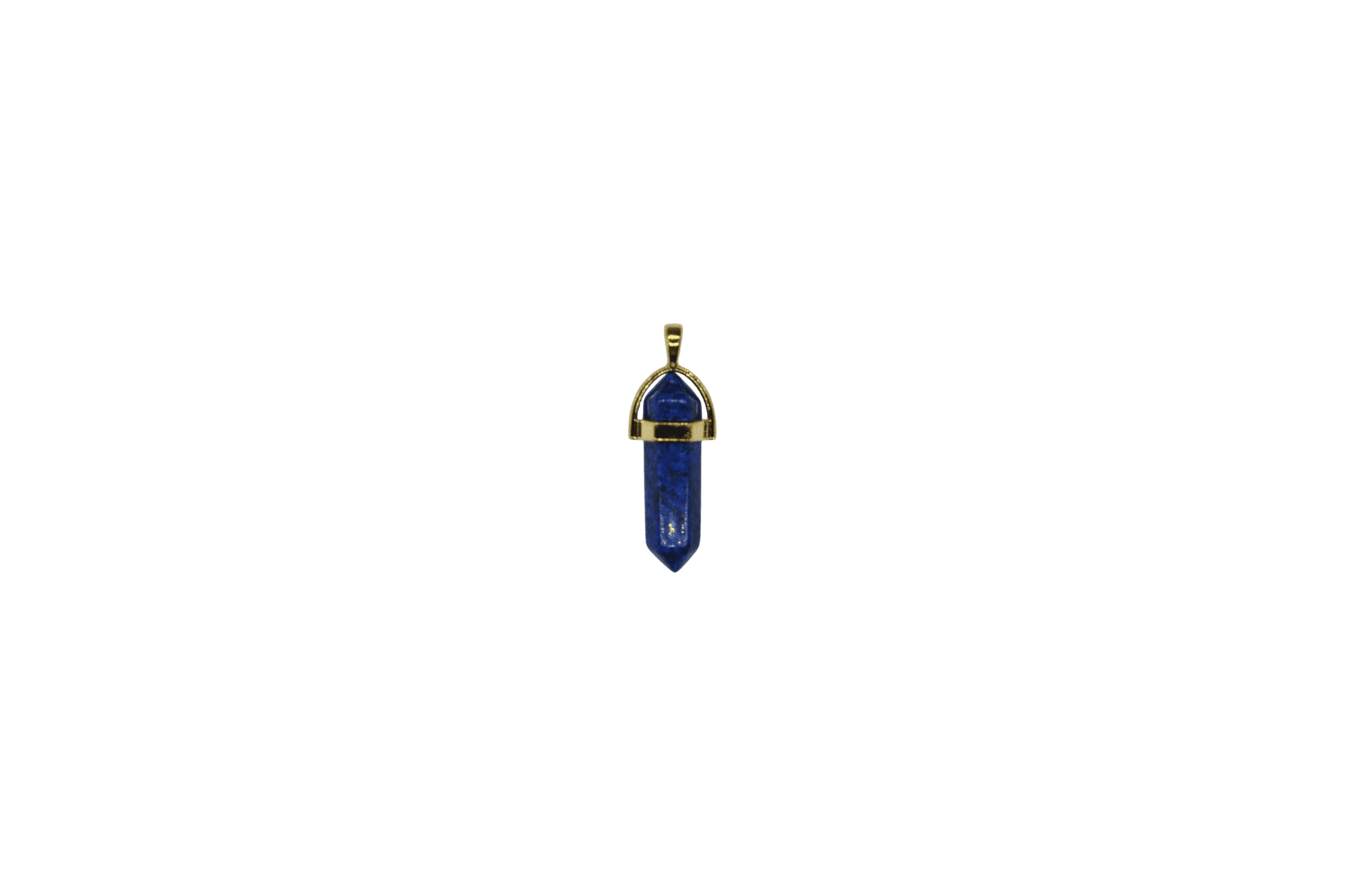 Dije de piedra lapislázuli en forma de doble punta facetada con pasacadena en color dorado