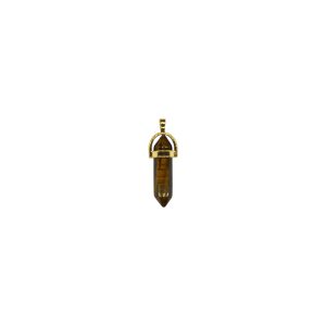 Dije de piedra ojo de tigre en forma de doble punta facetada con pasacadena en color dorado