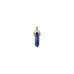 Dije de piedra sodalita en forma de doble punta facetada con pasacadena en color dorado