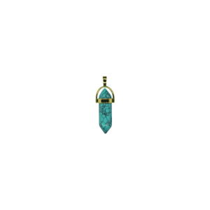 Dije de piedra turquesa en forma de doble punta facetada con pasacadena en color dorado