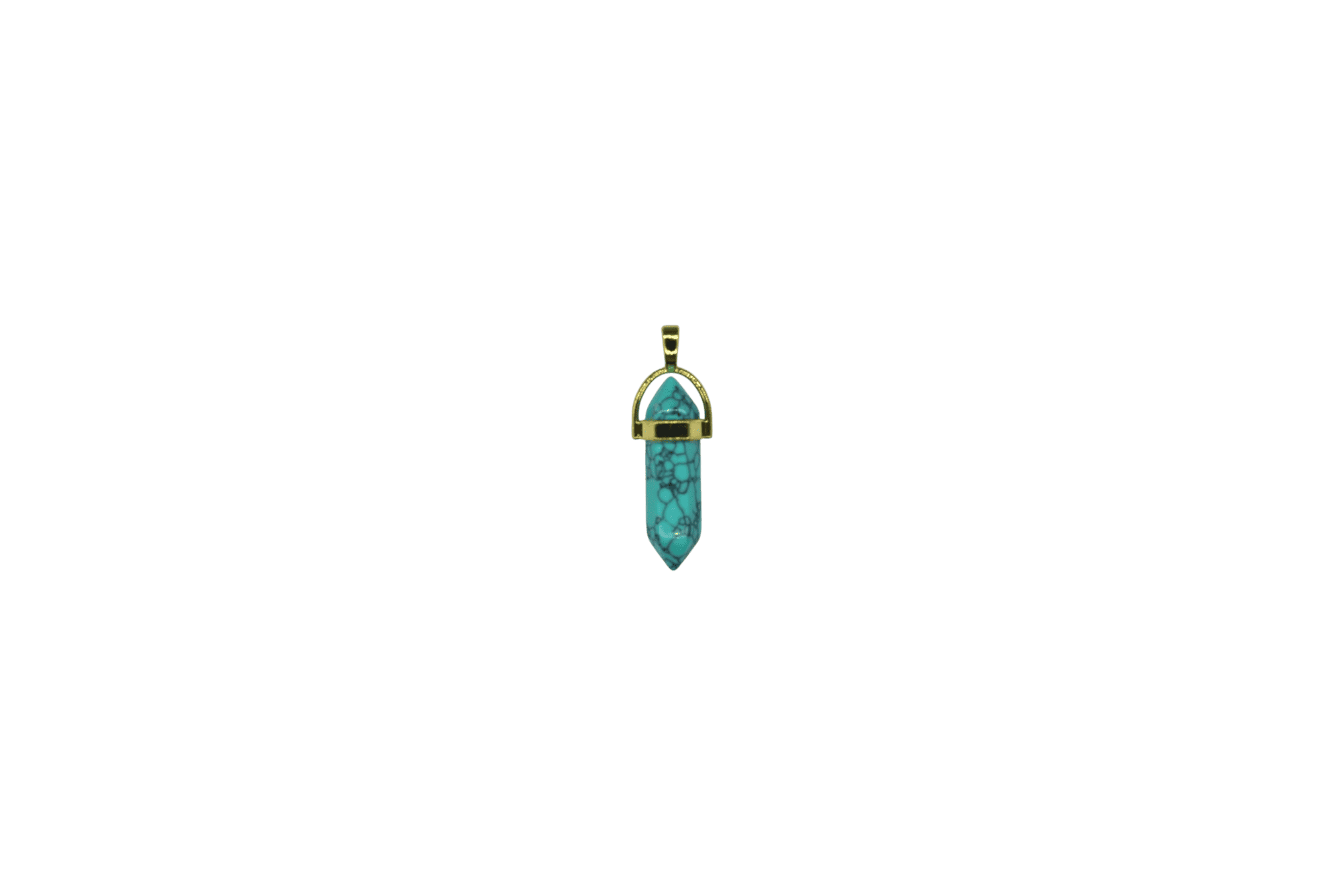 Dije de piedra turquesa en forma de doble punta facetada con pasacadena en color dorado