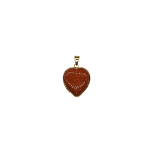 Dije de piedra aventurina café en forma de corazón en color dorado